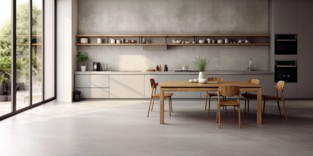 ไอเดียพื้นคอนโดไมโครซีเมนต์ Seamless Kitchen & Dining